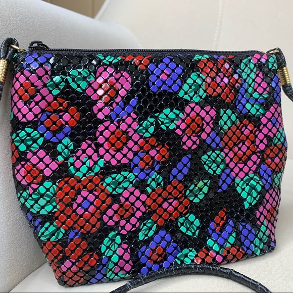 Handbags - Vintage 80s Floral Metal Mesh Chain Link HandBag